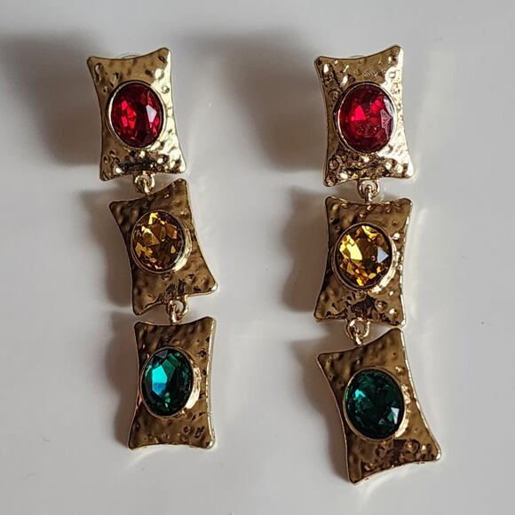 Boho Hammered Golden Rasta Dangle Earrings - Picture 3 of 6